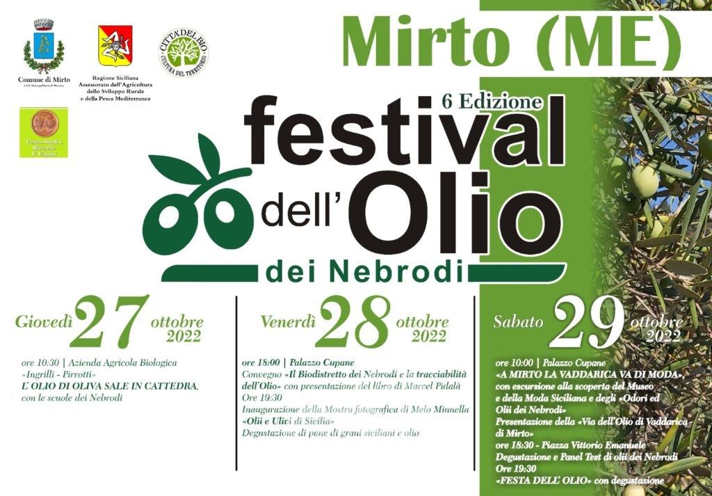 mirto – 6 festival dell’olio di oliva dei nebrodi, appuntamento nelle giornate del 27, 28 e 29 ottobre