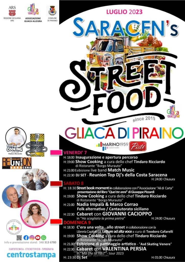 gliaca di piraino – eventi – la “locandina” degli eventi che animeranno il saracen’s street food
