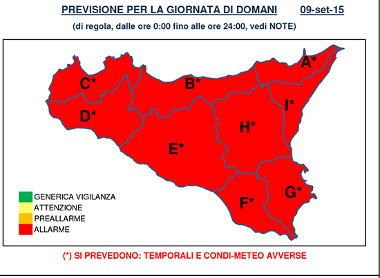 Sicilia – Allerta meteo per maltempo. Codice rosso per tutta l’isola