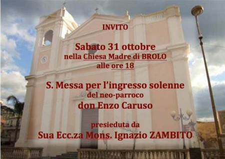 Brolo – Dalle ore 18.00 diretta streaming  della celebrazione della messa di insediamento di don Enzo Caruso