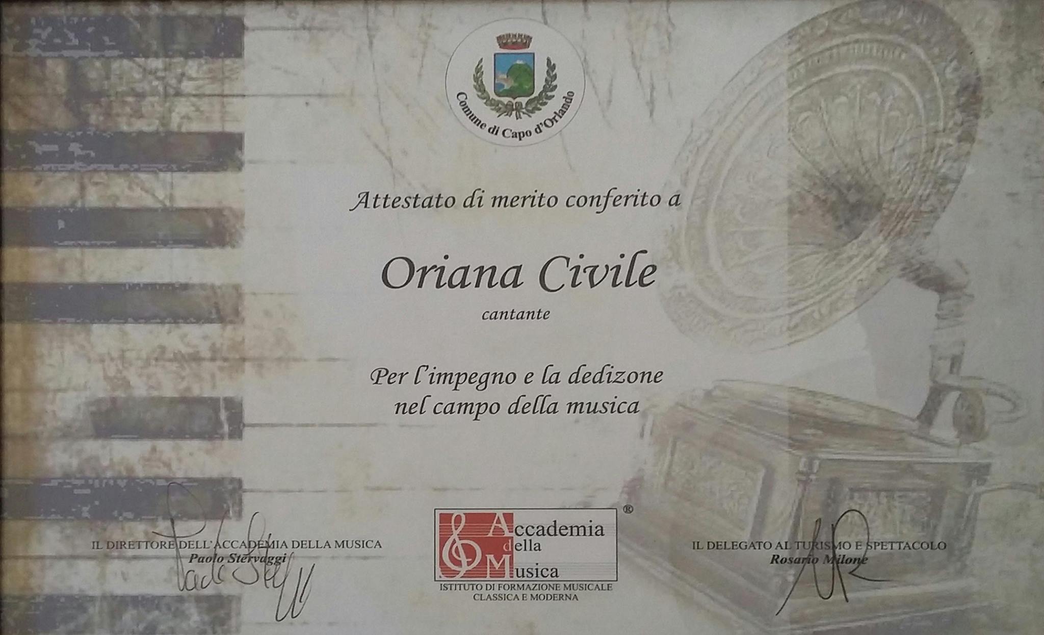 Capo d’Orlando – A Oriana Civile il Premio Miramare per musicisti