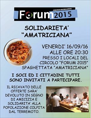 Brolo – Una spaghettata, del Circolo “Forum 2015”, per i terremotati del centro Italia