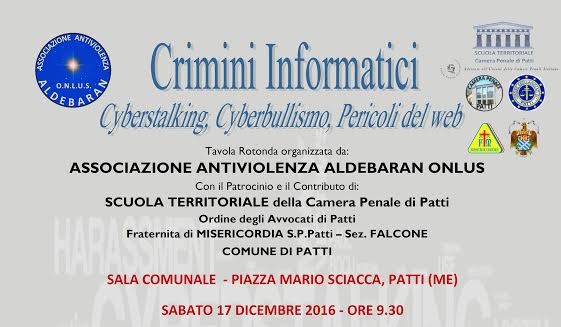 Patti – “Crimini Informatici, Cyberstalking, Cyberbullismo e Pericoli del Web” se ne parlerà il 17 dicembre