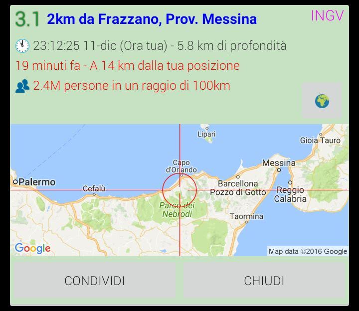 Nebrodi – Trema la terra, epicentro Frazzanò, magnitudo ML 3.1