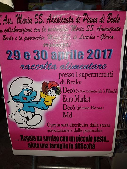 Brolo – Il 29 e 30 aprile scorso la raccolta alimentare dell’associazione Maria S.S Addolorata di Piana