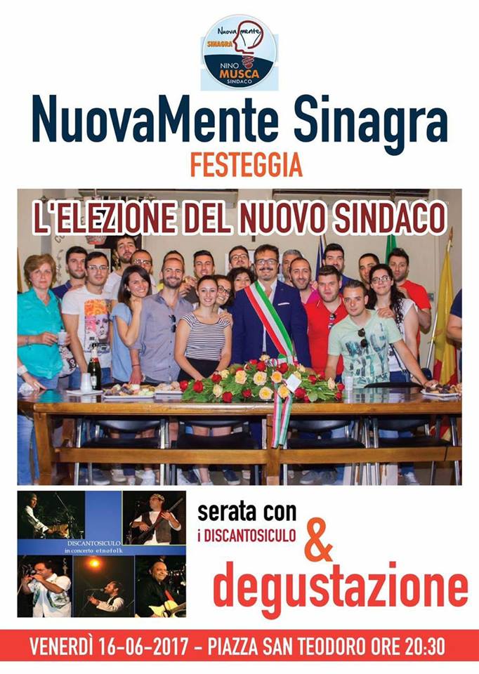 Sinagra – Stasera in Piazza il paese festeggia il neo sindaco Nino Musca