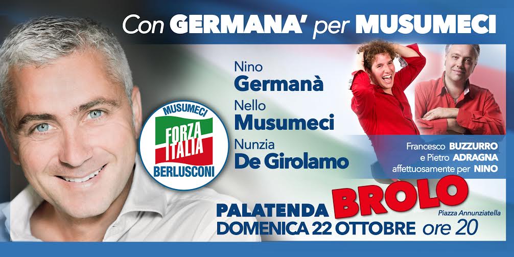 Brolo – Nello Musumeci e Nunzia De Girolamo stasera per Nino Germanà alle 20.00 al Palatenda