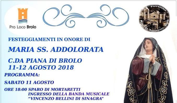 Brolo – Festeggiamenti in onore della Madonna Maria SS Addolorata di Piana. Le anticipazioni!