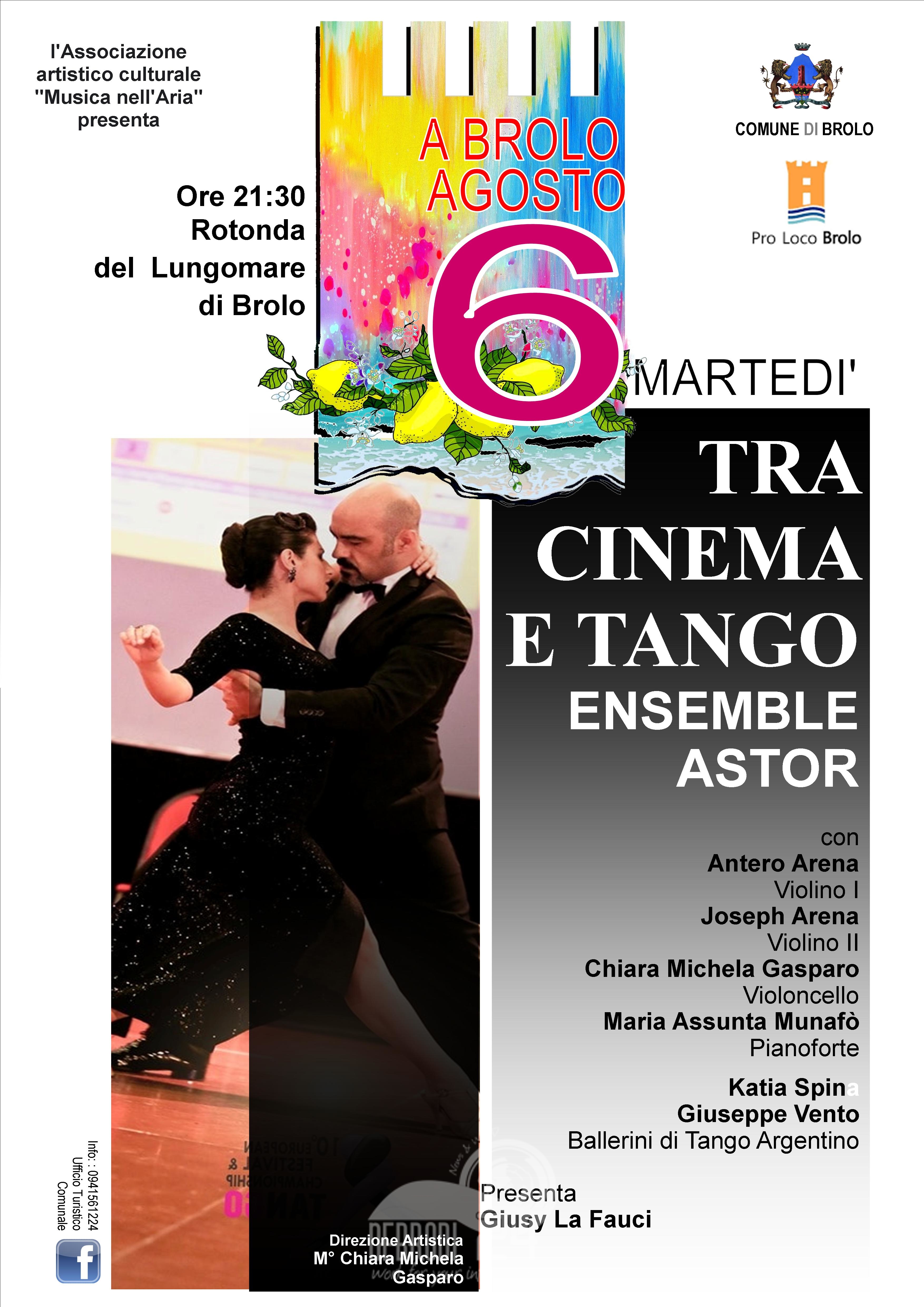 Brolo – Stasera Cinema e Tango, “Ensemble Astor”. Domani inizia la rassegna “Note Gustose”