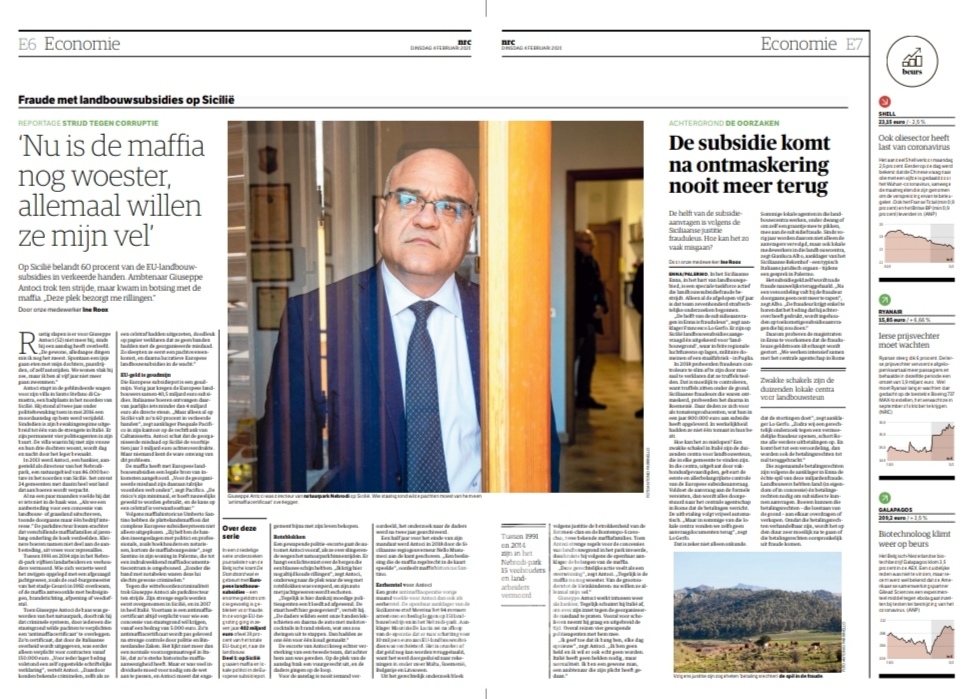 Dedicata ad Antoci prima pagina e copertina di due importanti quotidiani del Belgio e dell’Olanda