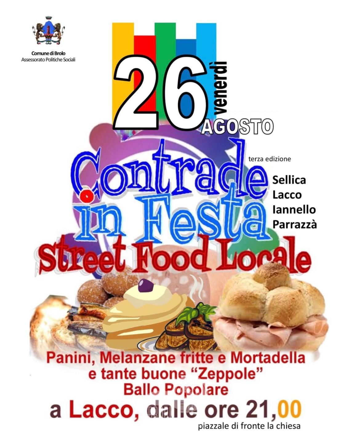 Brolo – Il 26 agosto “Contrade in Festa” Street Food Locale