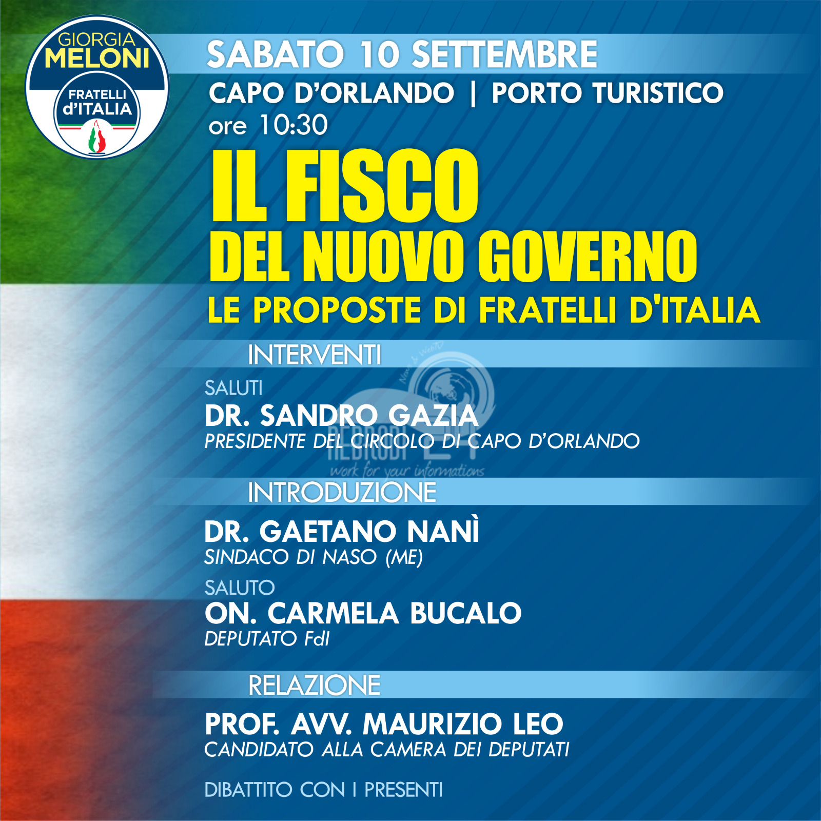 Fisco: le proposte di Fratelli d’Italia. Incontro dibattito sabato 10 settembre a Capo d’Orlando Marina