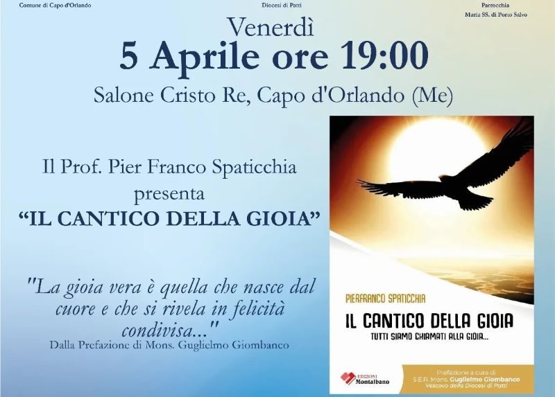 Capo d’Orlando – Il 5 aprile la presentazione del libro di Pier Franco Spaticchia “Il cantico della gioia”