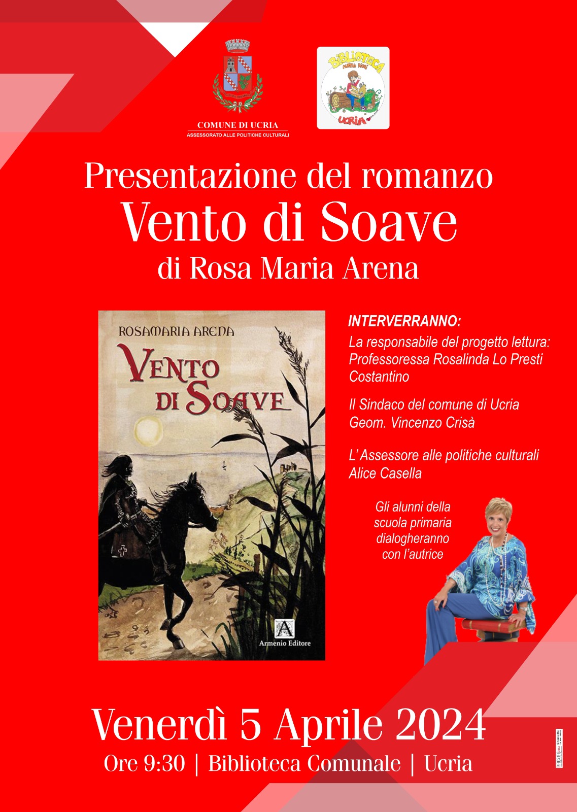 Ucria – Domani la presentazione del romanzo “Vento di Soave” di Rosa Maria Arena