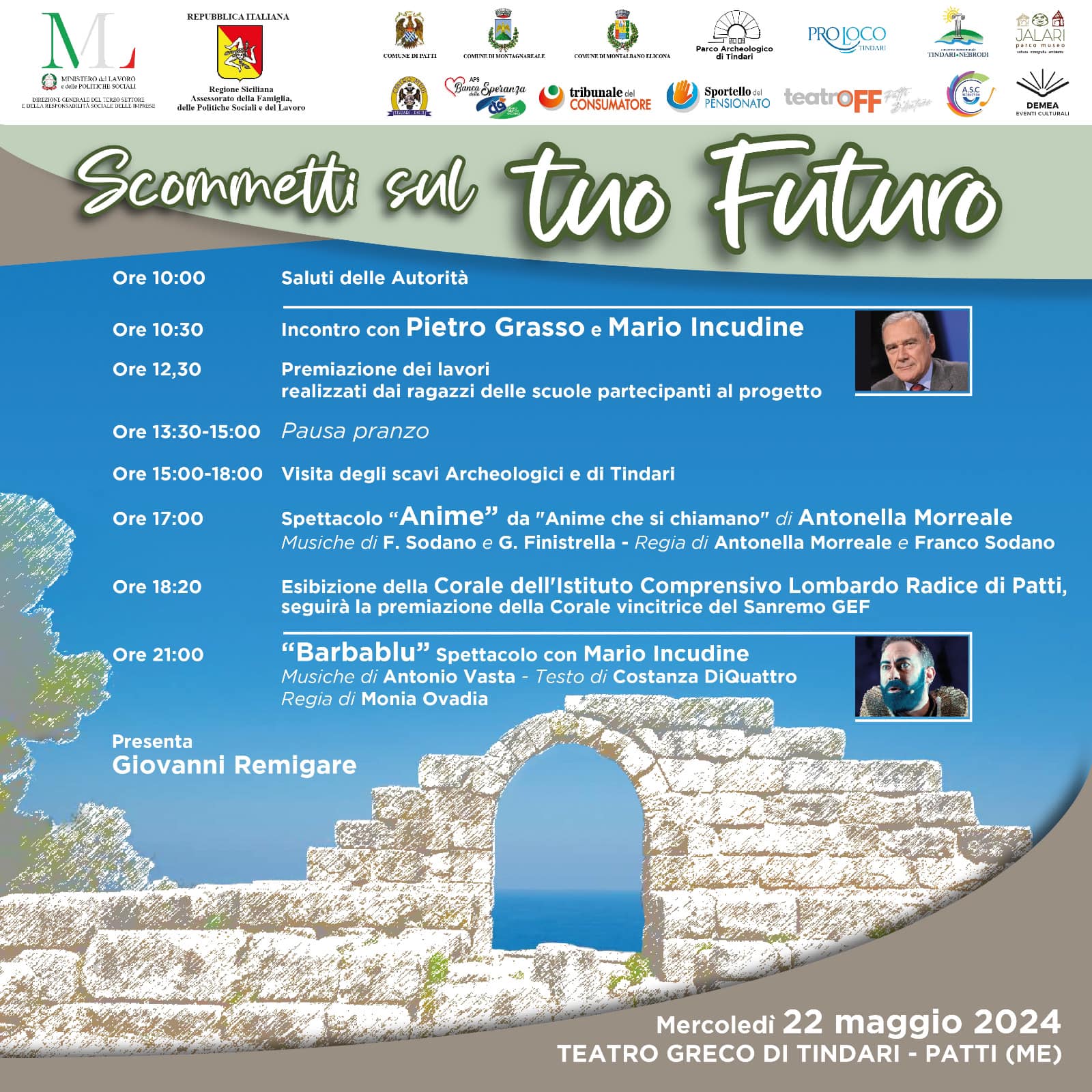 Patti – Al teatro greco di Tindari una maratona della legalità. il Parco ospiterà l’evento “Scommetti sul tuo Futuro”