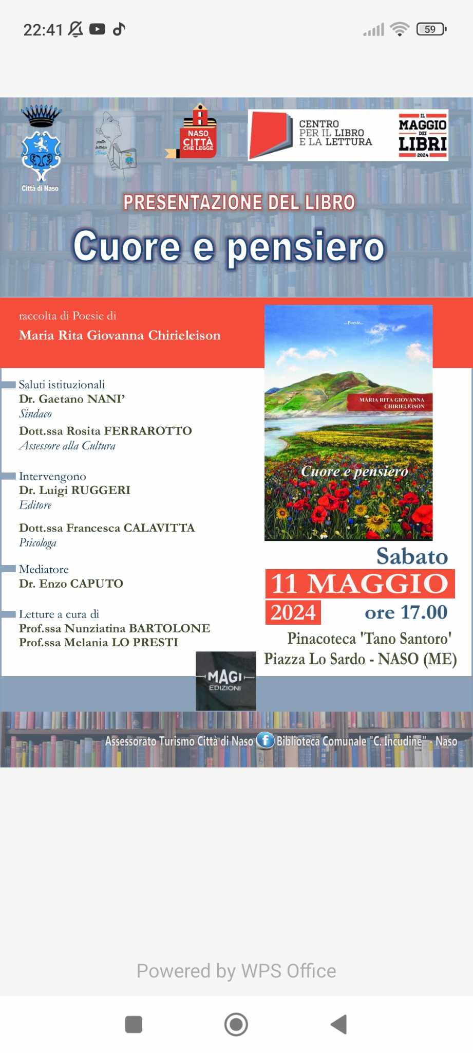 Naso – Sabato 11 maggio la presentazione del libro “Cuore e pensiero” di Maria Rita Chirieleison