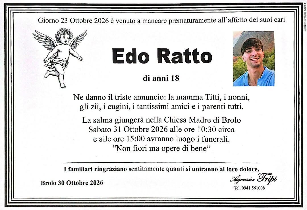 Addio al 18enne Edoardo Ratto: oggi Brolo si ferma per piangere un figlio proprio